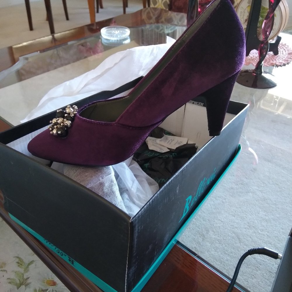 Deep Purple Velvet Heels  with Bead Cluster 7